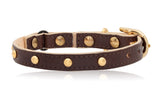 Land of Meow Linny Cat Collar Chocolate Brown with Gold Studs and Bell Back